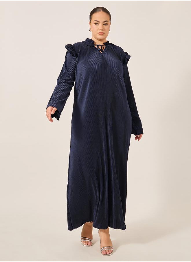 Styli Plus Size Plain Tie Up Neck Shift Maxi Dress  - Image 2