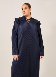 Styli Plus Size Plain Tie Up Neck Shift Maxi Dress  - Image 3
