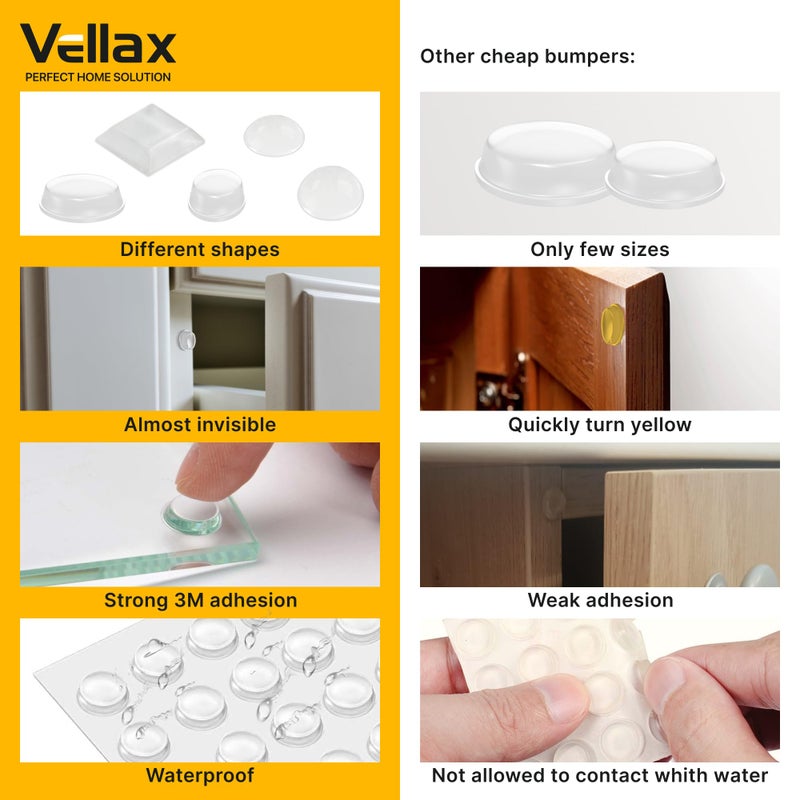 Vellax 118-Piece Cabinet Bumper Set - Clear, Self-Adhesive Rubber Pads for Doors, Cupboards, and Kitchen Cabinet Protectors – Dampen Noise & Protect Surfaces - Image 3
