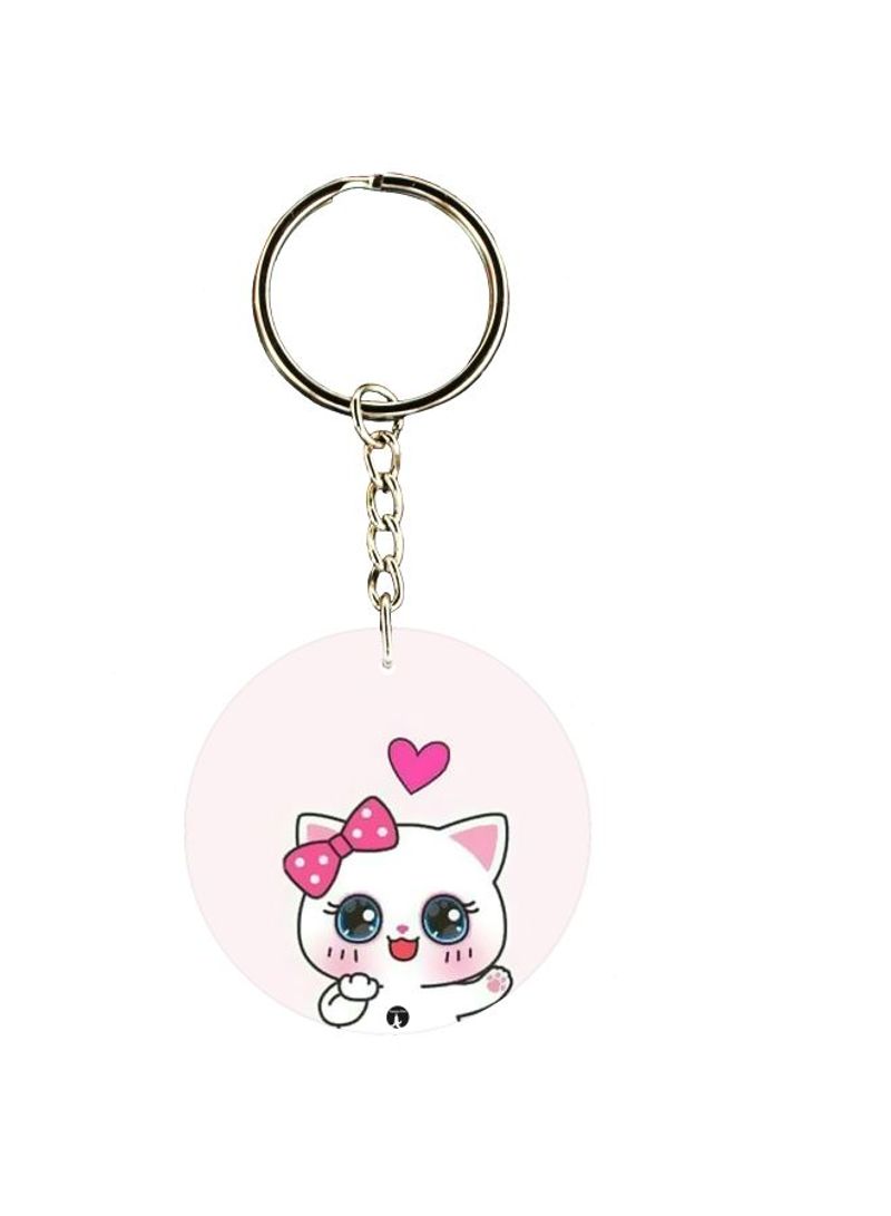 Double Sided Happy Cat Printed Keychain