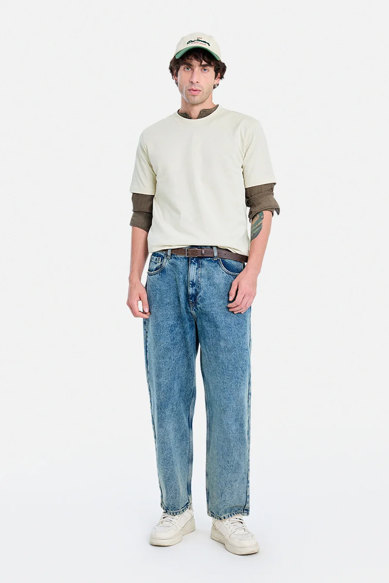 سنيتش Off-White Solid Half Sleeve Regular Fit Casual T-Shirt