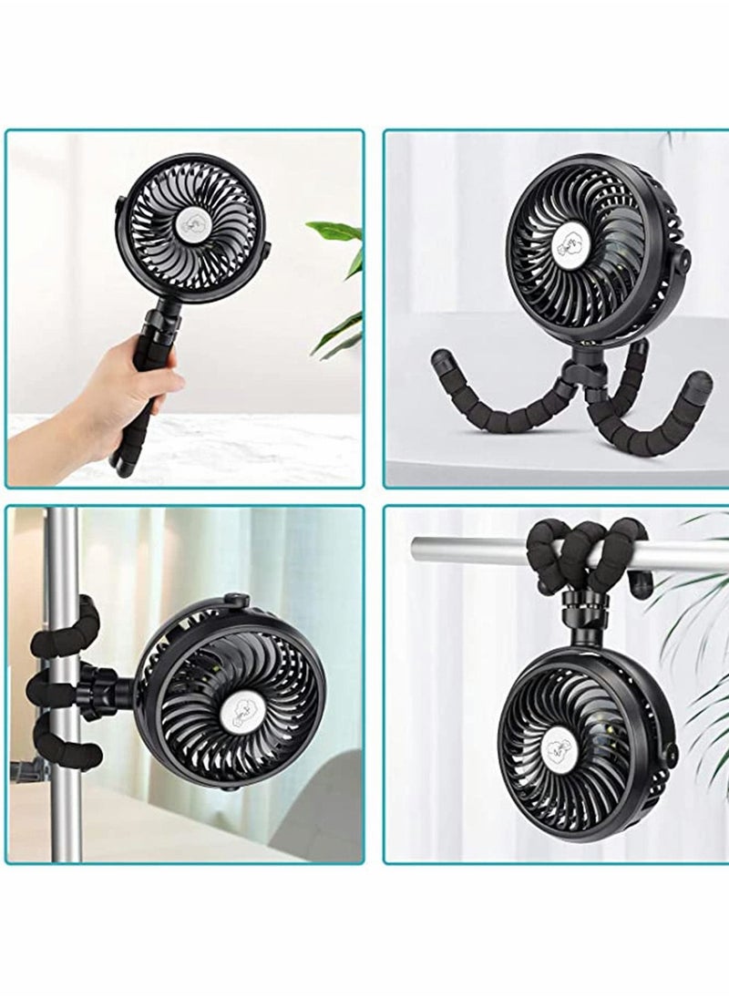 Y&D Battery Operated Fan, 2500 mah Portable Stroller Fans with Flexible Tripod, LED Lights for Bedroom Home Room Desk Table Camping  - Image 2