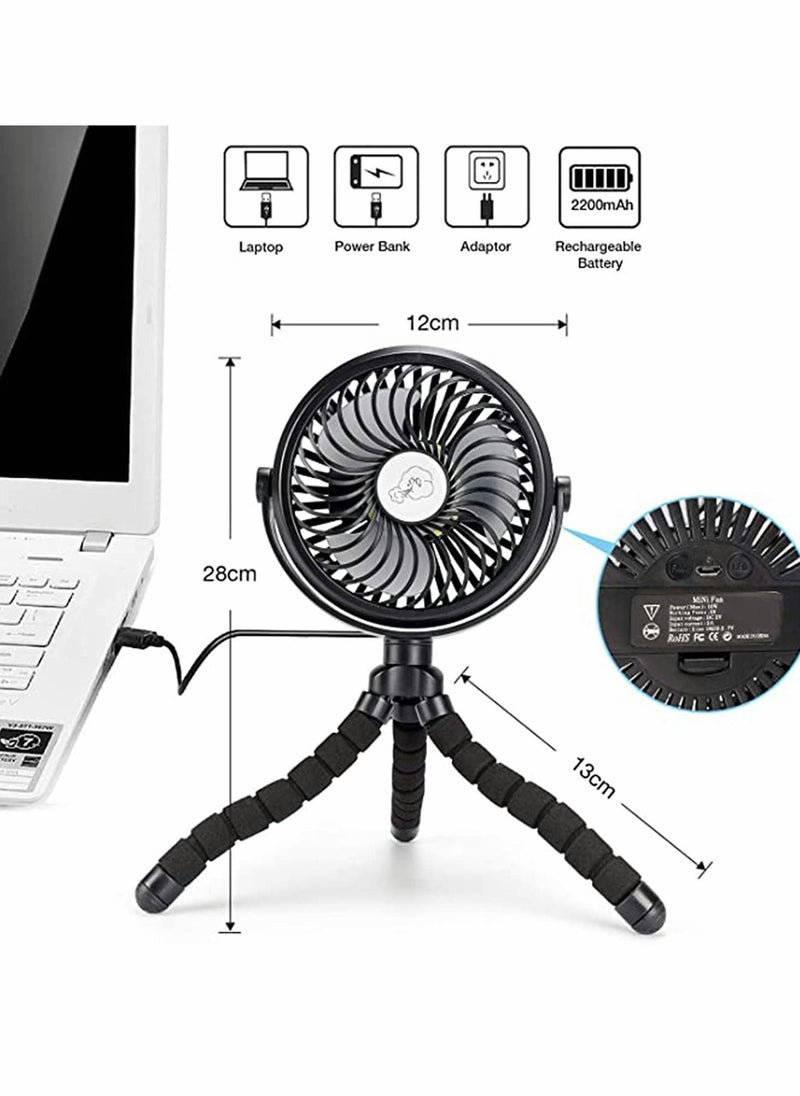 Y&D Battery Operated Fan, 2500 mah Portable Stroller Fans with Flexible Tripod, LED Lights for Bedroom Home Room Desk Table Camping  - Image 3