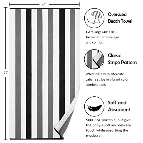 Bornbay Cotton Oversized Beach Towel - Extra Large 40"X70" Plush Thick Mens Beach Towels, XL Fluffy Stripe Pool Towels Charcoal Gray Swimming Towel for Adults Mens Women - Image 5