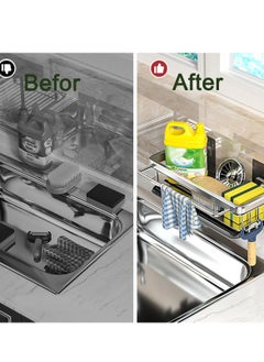 4 in 1 Space Aluminum Adhesive Sponge Holder, Kitchen Sink Caddy Organizer Dish Brush Holders, 2 Hooks + Dish Cloth Rod + Big Capacity Rack + Removable Drain Tray - pzsku/Z82AA7CB188865438F647Z/45/_/1724392331/2e17c462-fd11-4243-b447-407df35868eb