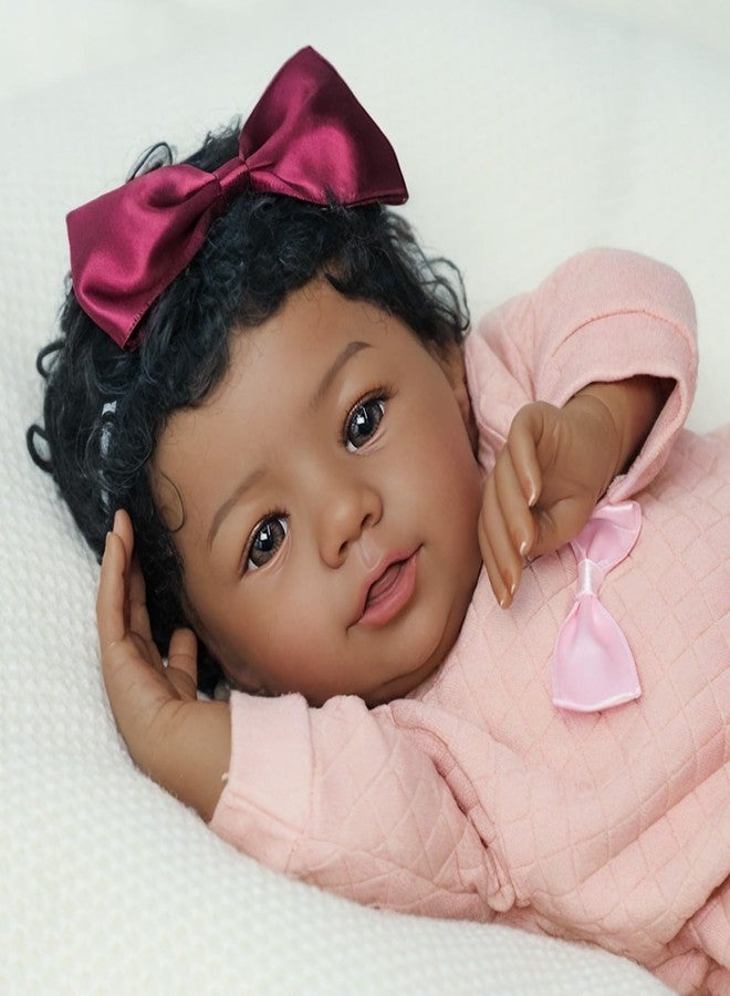 KSBD Realistic Reborn Baby Doll Black Girl - 18 Inch Lifelike African American Newborn, Real Life Handmade Soft Body with Accessories Gift Set for Kids 3+ - Image 3