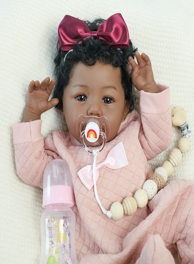 KSBD Realistic Reborn Baby Doll Black Girl - 18 Inch Lifelike African American Newborn, Real Life Handmade Soft Body with Accessories Gift Set for Kids 3+ - Image 2