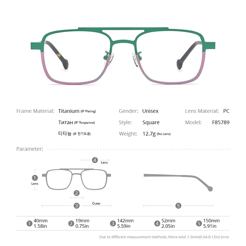 FONEX Colorful Pure Titanium Glasses Frame Men Square Eyeglasses Women Vintage Optical Eyewear F85789 (F85789 Silver, Clear) - Image 5