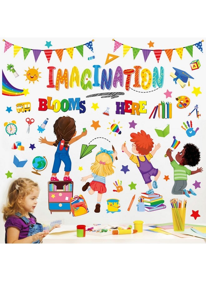wondever Reading Corner Kids Wall Stickers Inspirational Quotes Imagination Blooms Here Peel and Stick Wall Art Decals for School Classroom Kids Room - Image 2