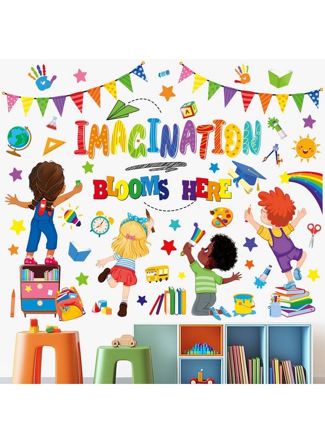 wondever Reading Corner Kids Wall Stickers Inspirational Quotes Imagination Blooms Here Peel and Stick Wall Art Decals for School Classroom Kids Room - Image 3
