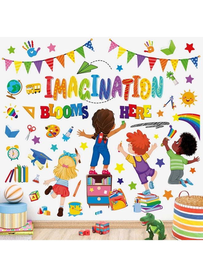 wondever Reading Corner Kids Wall Stickers Inspirational Quotes Imagination Blooms Here Peel and Stick Wall Art Decals for School Classroom Kids Room - Image 1