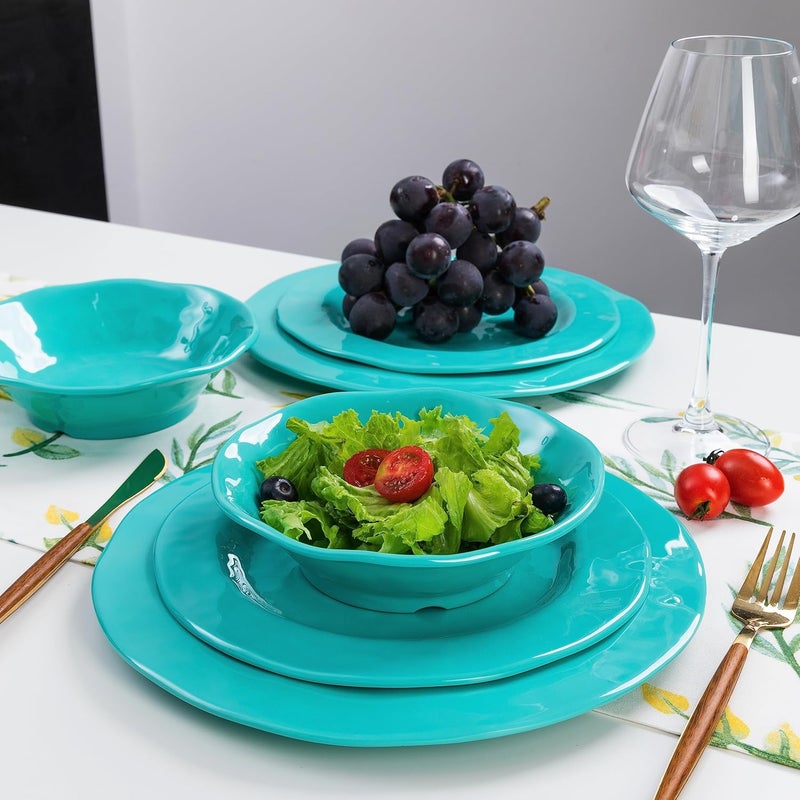 LEHAHA LEHAHA BPAFree Melamine Dinnerware Sets 12 Piece Melamine Plastic Plate  Bowl Set Camping Dishes Set Ideal for Indoor and Outdoor Use Dishwasher safe Service for 4 Teal - Image 2