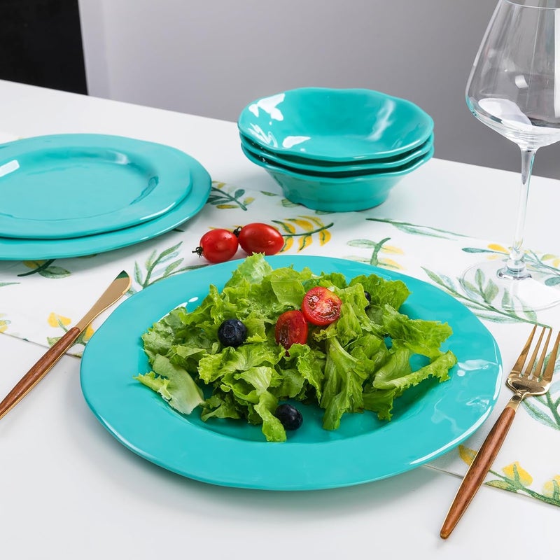 LEHAHA LEHAHA BPAFree Melamine Dinnerware Sets 12 Piece Melamine Plastic Plate  Bowl Set Camping Dishes Set Ideal for Indoor and Outdoor Use Dishwasher safe Service for 4 Teal - Image 4