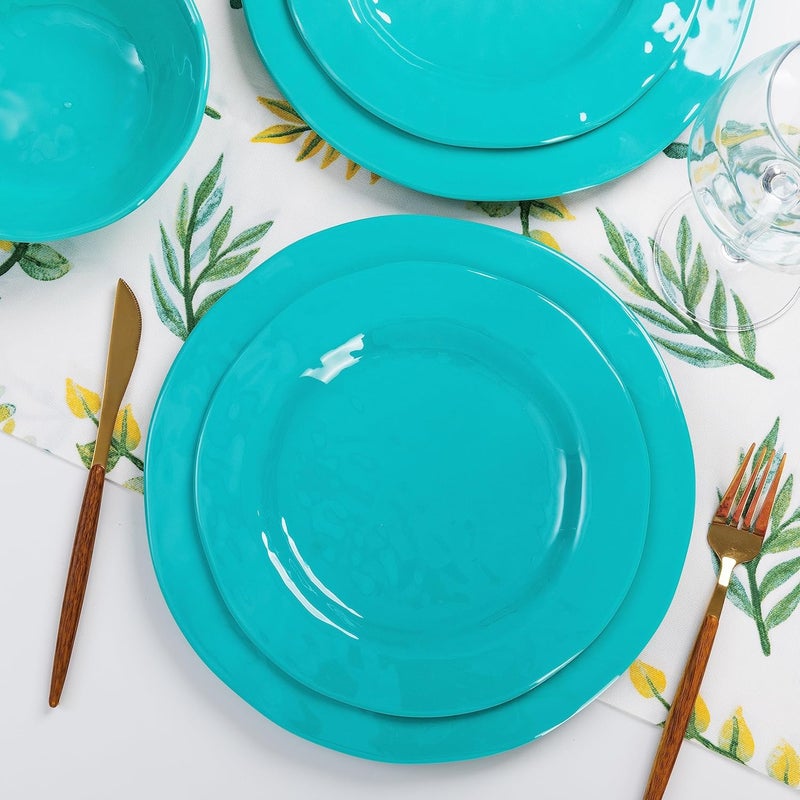 LEHAHA LEHAHA BPAFree Melamine Dinnerware Sets 12 Piece Melamine Plastic Plate  Bowl Set Camping Dishes Set Ideal for Indoor and Outdoor Use Dishwasher safe Service for 4 Teal - Image 3