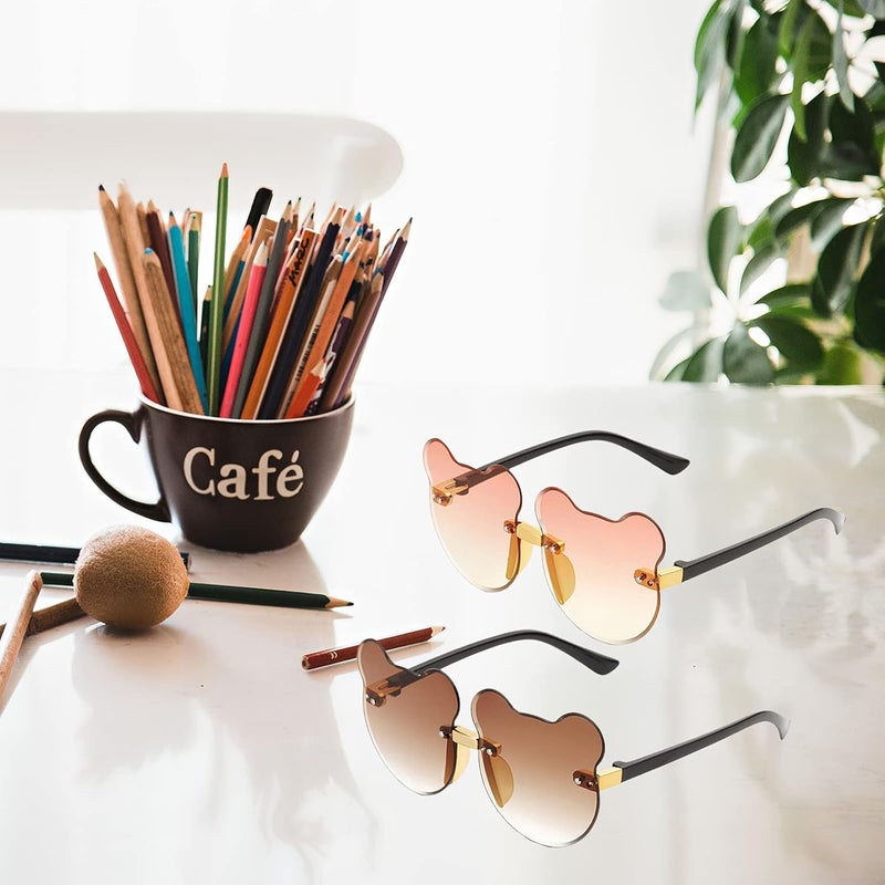 klarako 2pcs Cute Cat Ear Shaped Sunglasses Frameless Decoration Boys Girls Glasses - Image 4