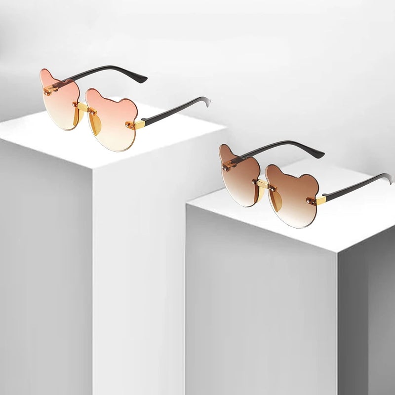 klarako 2pcs Cute Cat Ear Shaped Sunglasses Frameless Decoration Boys Girls Glasses - Image 5