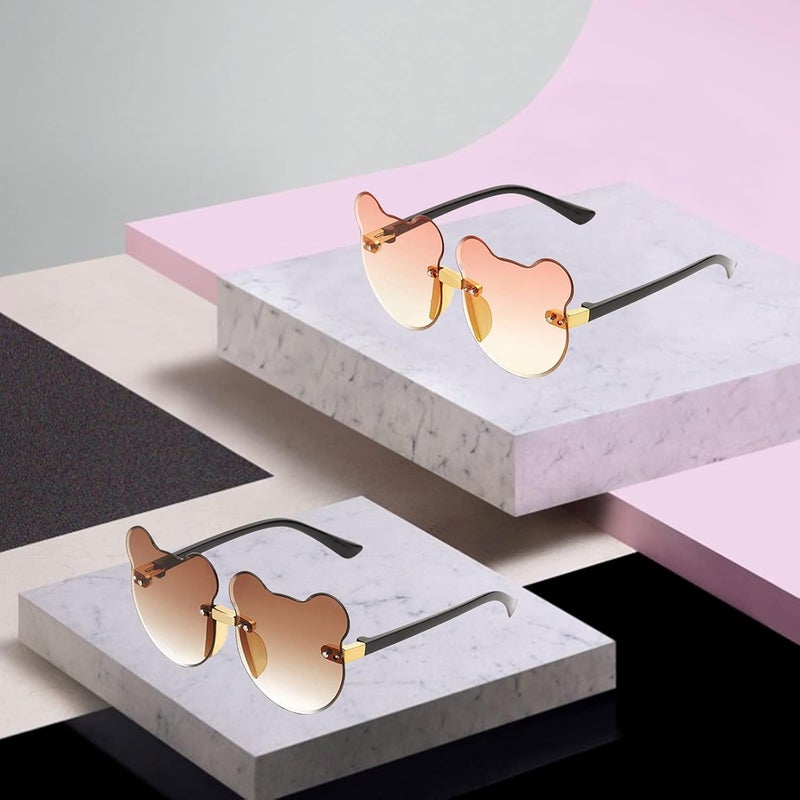 klarako 2pcs Cute Cat Ear Shaped Sunglasses Frameless Decoration Boys Girls Glasses - Image 3