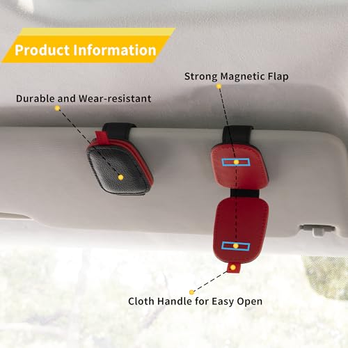 Yuoyar Sunglass Holder for Car, Magnetic Leather Sunglasses Holder and Ticket Card Clip, Car Visor Accessories, 2 Packs (Black-red) - Image 4