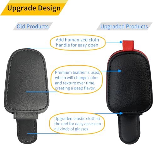 Yuoyar Sunglass Holder for Car, Magnetic Leather Sunglasses Holder and Ticket Card Clip, Car Visor Accessories, 2 Packs (Black-red) - Image 2
