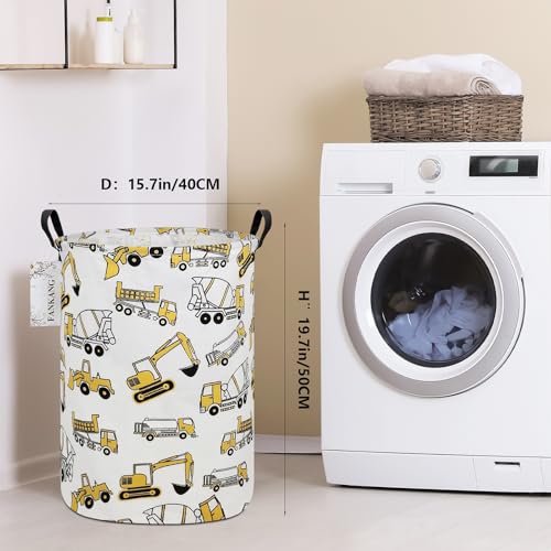 FANKANG Storage Basket, Nursery Hamper Canvas Laundry Basket Foldable with Waterproof PE Coating Large Storage Baskets for Kids Boys and Girls, Office, Bedroom, Clothes,Toys（excavator） - Image 2