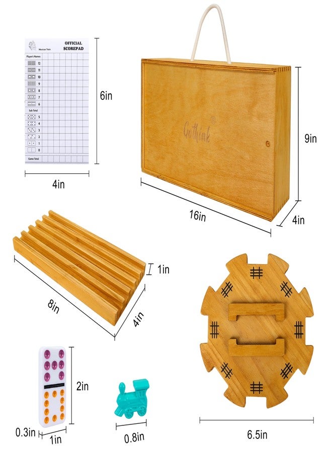 GOTHINK Mexican Train Dominoes Set, Double 12 Dominos Set for Kids Adults and Family, Dominoes Tile Board Game with Tiles Holders*8, Colorful Metal Trains*9, Wooden Hub, Scoreboards*2, Wooden Case - Image 2
