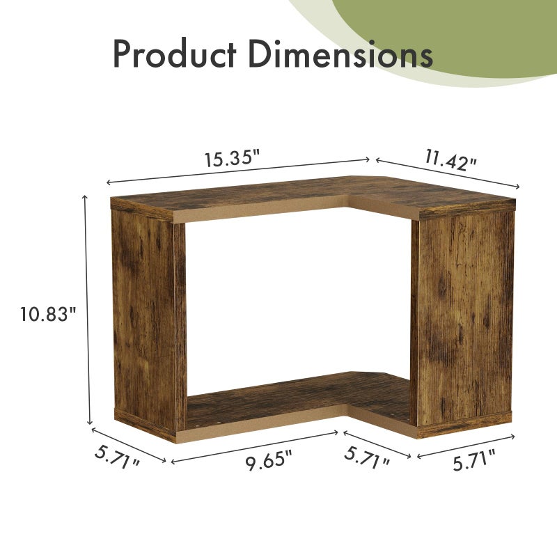 Atoping Floating Corner Shelf, 2-Tier Floating Shelf for Wall, Wood Floating Book Shelf for Living Room, Bedroom, Bathroom, Home Office, Rustic Brown - Image 2