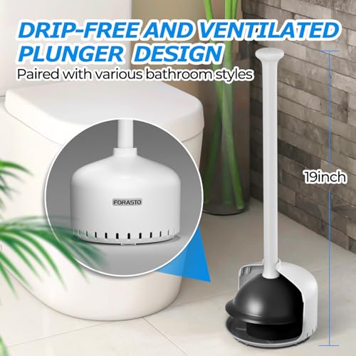 FORASTO Toilet Plunger with Holder，Plungers for Bathroom with Holder, Toilet Plunger Heavy Duty，Bathroom Plunger，Bathroom Decor，Bathroom Accessories，Toilet Bowl Cleaners,White - Image 5