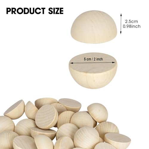 PONGJA 30PCS 2 inch Unfinished Round Wood Half Sphere Balls, 50mm Small Natural Wooden Half Split Balls for Crafts and DIY Decorative Projects - Image 2