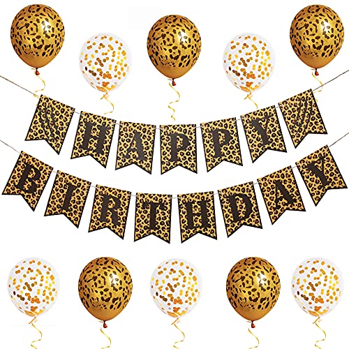 Pirese Cheetah Happy Birthday Banner Cheetah Birthday Decorations Leopard Party Decor Safari Theme Party Supplies Animal Print Party - Image 1