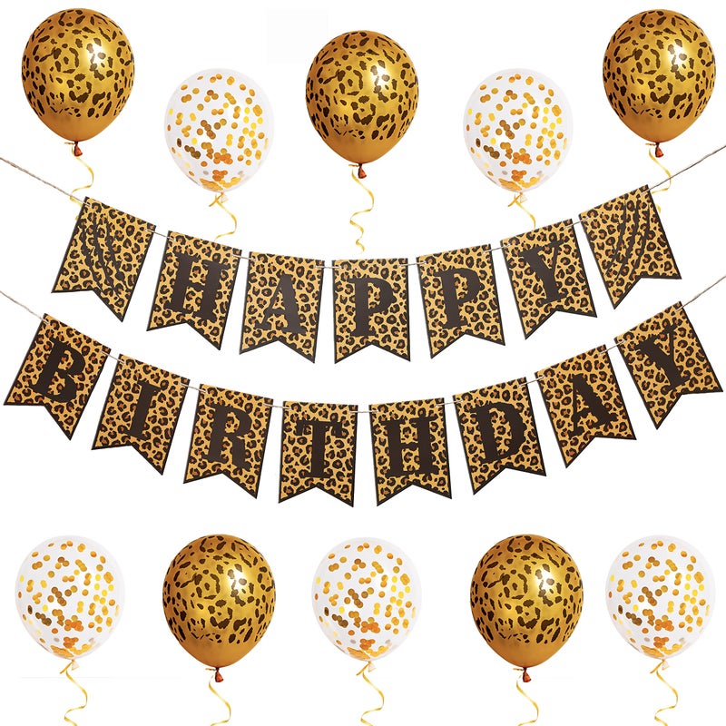 Pirese Cheetah Happy Birthday Banner Cheetah Birthday Decorations Leopard Party Decor Safari Theme Party Supplies Animal Print Party - Image 3
