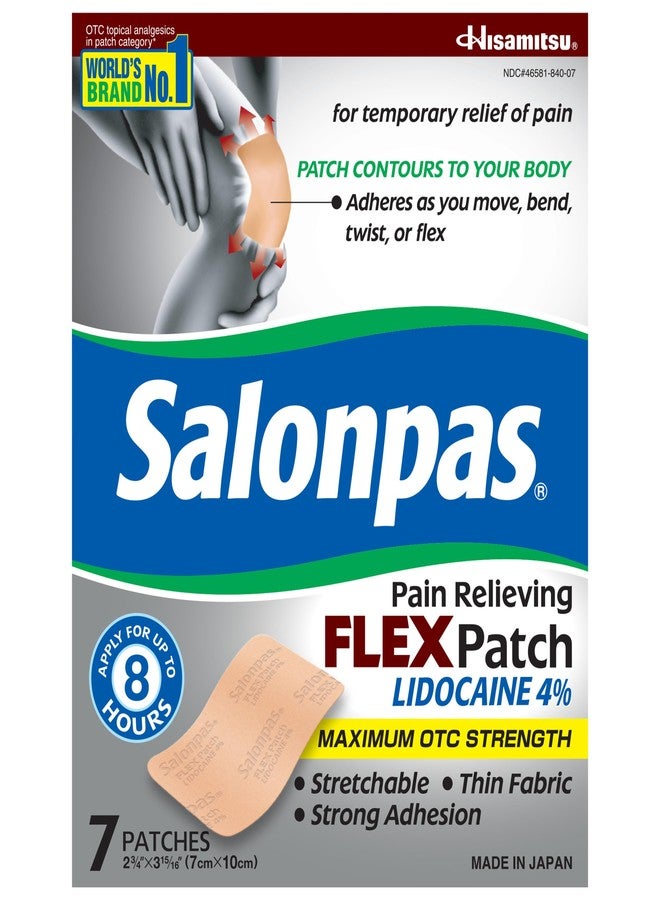 Salonpas لصقة سالون باس ماكسيموم OTC بقوة 4% ليدوكائين لتخفيف الألم، تطبق لمدة تصل إلى 8 ساعات، بدون رائحة، رقيقة، مرنة، خفيفة الوزن، اللصقة تبقى في مكانها، 7 لصقات - Image 1