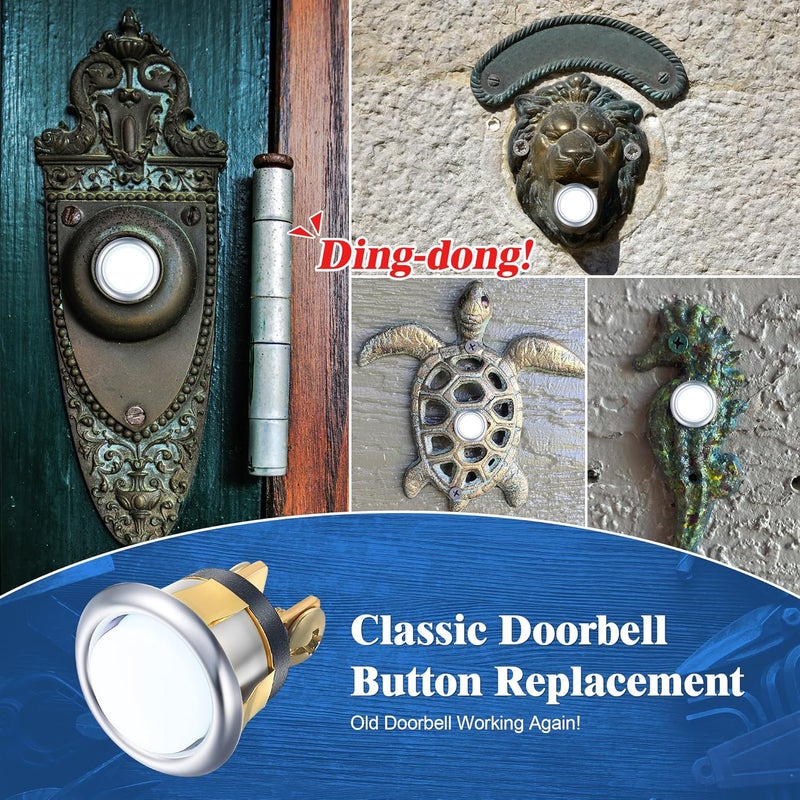 Dreyoo 2 Pack Doorbell Button Replacement, LED Lighted Doorbell Button Wired Door Bell Ringer Button Replacement Round Door Bell Push Button Only, White Light (Silver Rim) - Image 2