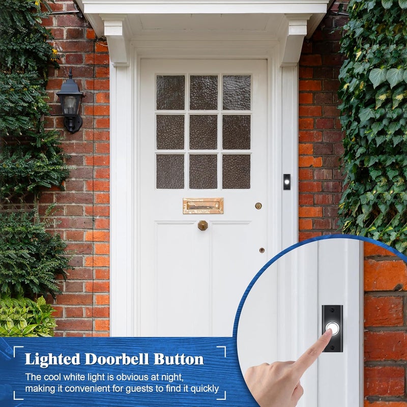 Dreyoo 2 Pack Doorbell Button Replacement, LED Lighted Doorbell Button Wired Door Bell Ringer Button Replacement Round Door Bell Push Button Only, White Light (Silver Rim) - Image 3