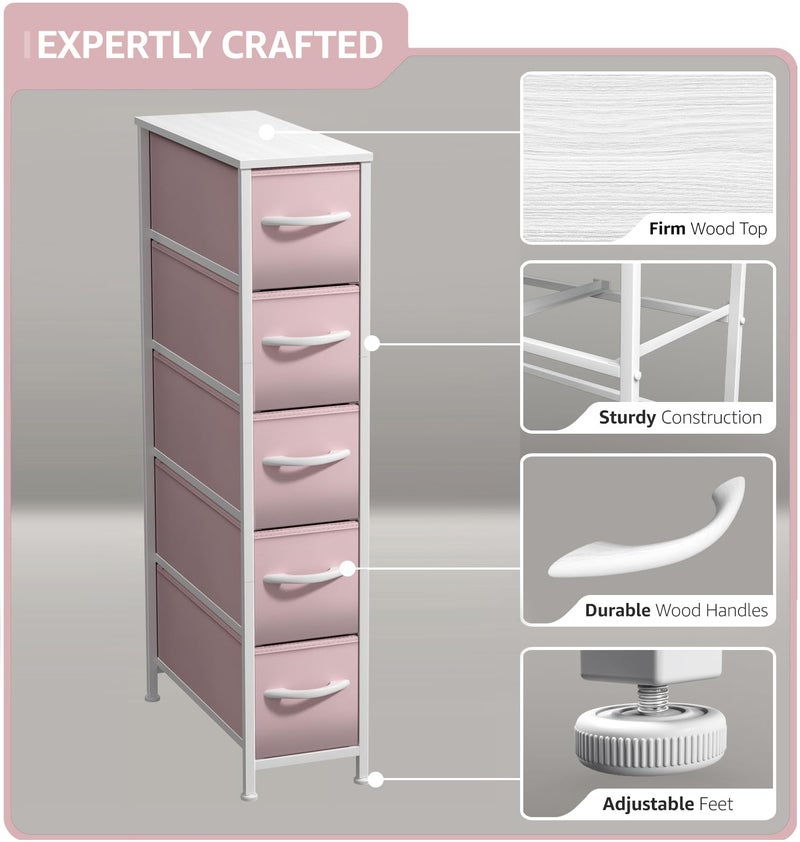 Sorbus Kids Dresser with 5 Drawers - Storage Unit Organizer Chest for Clothes - Bedroom, Kids Room, Nursery, & Closet - Image 3