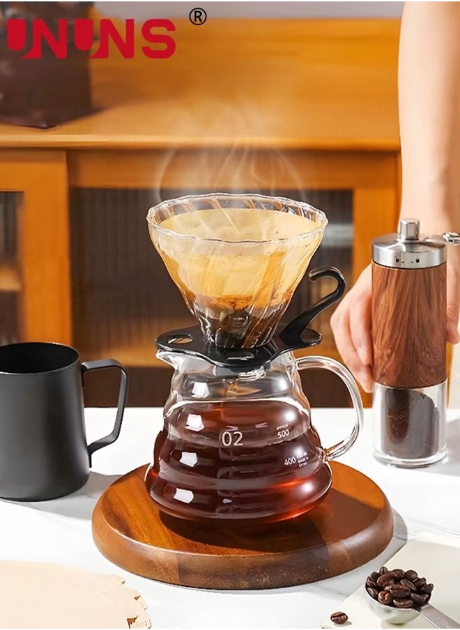 UNUNS - Pour Over Coffee Maker Set Includes 600ml Coffee Kettle, Manual Coffee Grinder, Coffee Scale，Coffee Dripper & Glass Server with 100 Pcs Paper Filter for Pour Over Coffee - Image 1