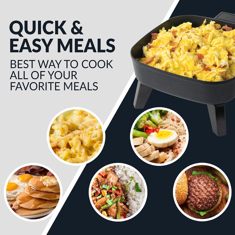 HomeCraft 7-Inch Electric Non-Stick Skillet, Adjustable Temperature Control, Cool-Touch Handle with Tempered Glass Lid, Perfect For Healthy Keto & Low-Carb Diets, Rice Bowls, & Eggs - Image 5