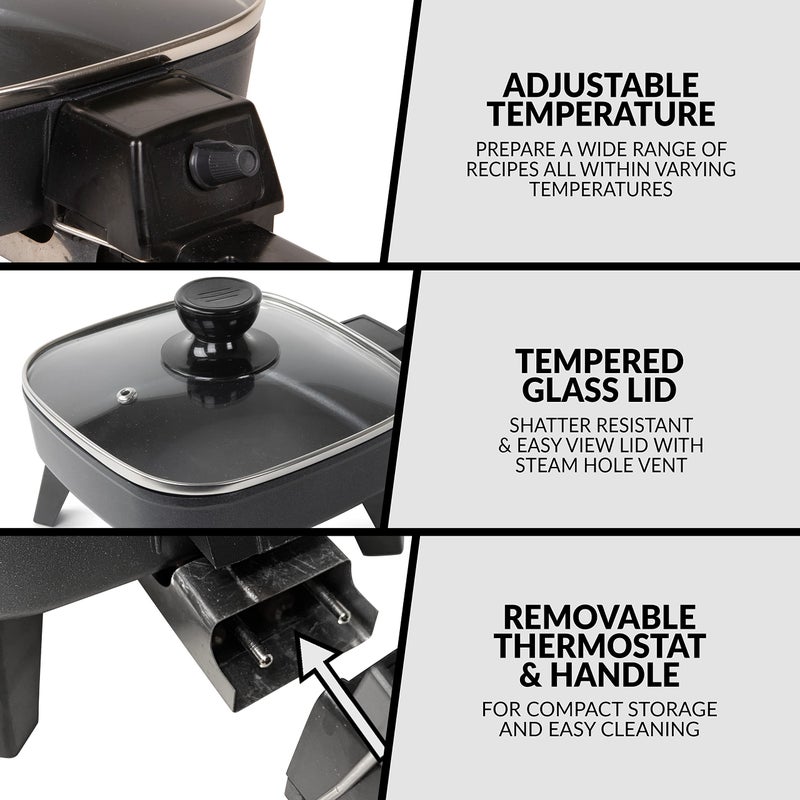 HomeCraft 7-Inch Electric Non-Stick Skillet, Adjustable Temperature Control, Cool-Touch Handle with Tempered Glass Lid, Perfect For Healthy Keto & Low-Carb Diets, Rice Bowls, & Eggs - Image 3