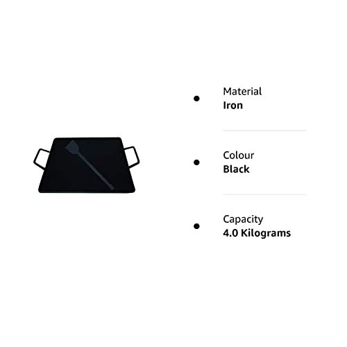 PRINA E-SHOP Iron Flat Square Design Tawa for Dosa/Roti/Chappati/Pathri with Double Handle/Gas & Induction-Friendly Dosa Kal (Black_12 inch) - Image 4