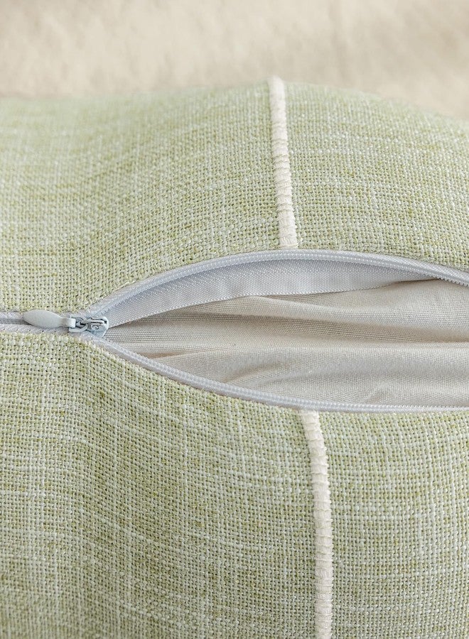vctops Rustic Lattice Cotton Linen Decorative Throw Pillow Cover Embroidery Square Cushion Cover Pillowcase for Sofa Bedroom Couch (Plaid Green, 24"x24") - Image 4