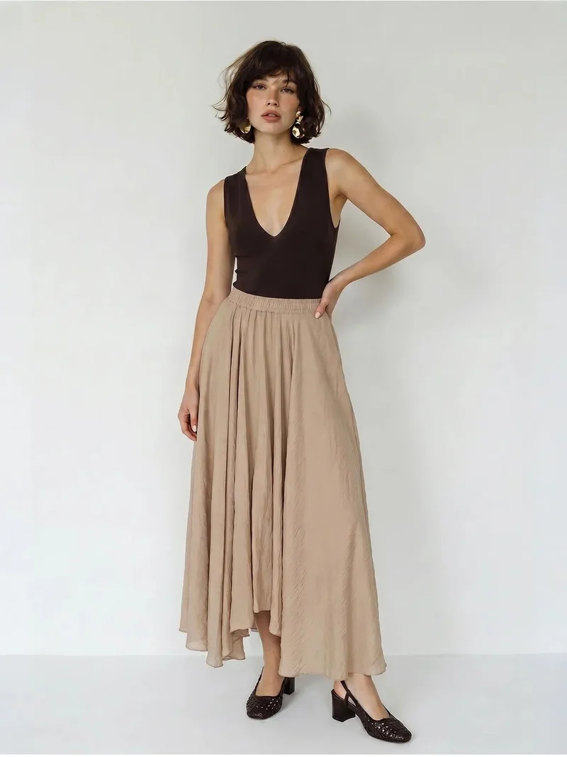Bianco Lucci LUCCI High-Waist Maxi A-Line Skirt
