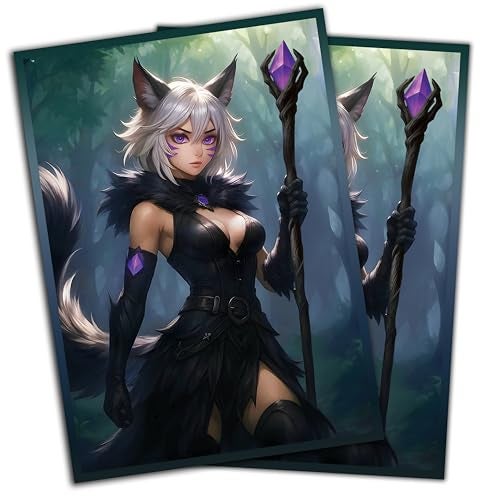 Digital Sorcery Studio Anime Cat Warlock Card Sleeves 102 Pack Compatible with MTG TCGs Perfect for Yshtola Nights Blessed Final Fantasy Commander Decks Premium Card Game Sleeves for Magic - Image 1
