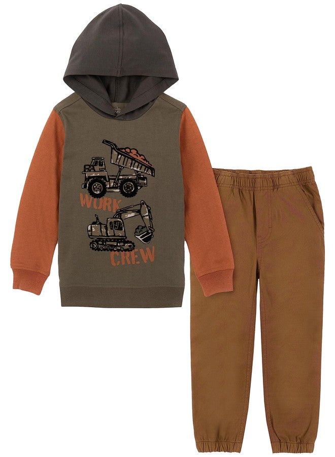 Kids Headquarters Baby Boys 2-Piece Pullover & Pant Set, Everyday Casual Wear, Ultra-Soft & Comfortable, Olive/Ermine