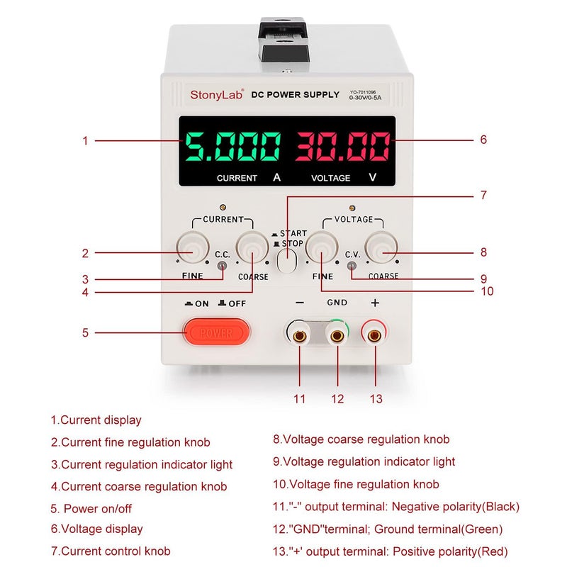 stonylab Digital DC Power Supply, 30V/5A Adjustable Single Output Switch Mode Regulated DC Power Supply with 1 mA Resolution for Bench Test Laboratory Research - Image 2