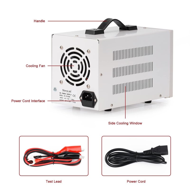 stonylab Digital DC Power Supply, 30V/5A Adjustable Single Output Switch Mode Regulated DC Power Supply with 1 mA Resolution for Bench Test Laboratory Research - Image 4