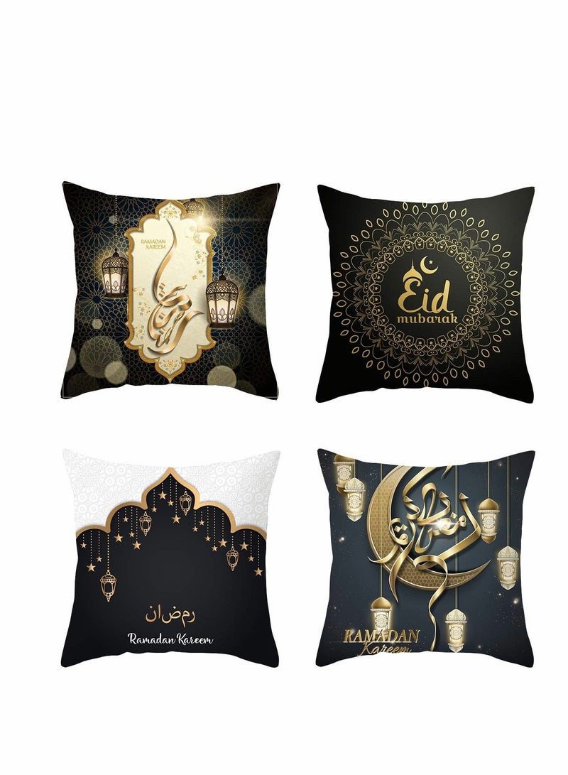 Captaintech Throw Pillow Covers Set, 4 Pieces, Black Gold Square Star Moon Cases Gold Cushion Cover Decoration for Sofa Bed Couch (18" x 18") - Image 1