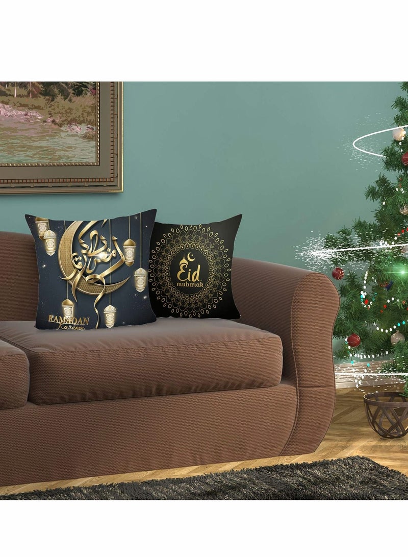 Captaintech Throw Pillow Covers Set, 4 Pieces, Black Gold Square Star Moon Cases Gold Cushion Cover Decoration for Sofa Bed Couch (18" x 18") - Image 2