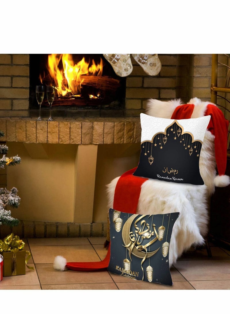 Captaintech Throw Pillow Covers Set, 4 Pieces, Black Gold Square Star Moon Cases Gold Cushion Cover Decoration for Sofa Bed Couch (18" x 18") - Image 3