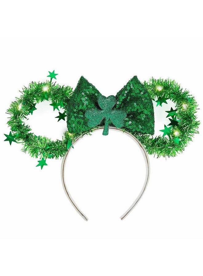 CASDRE Light Up St. Patrick'S Day Headband Green Mouse Ear Headbands Shamrock Bow Headwear Sparkly Irish Hair Accessories For Women And Girls - Image 1