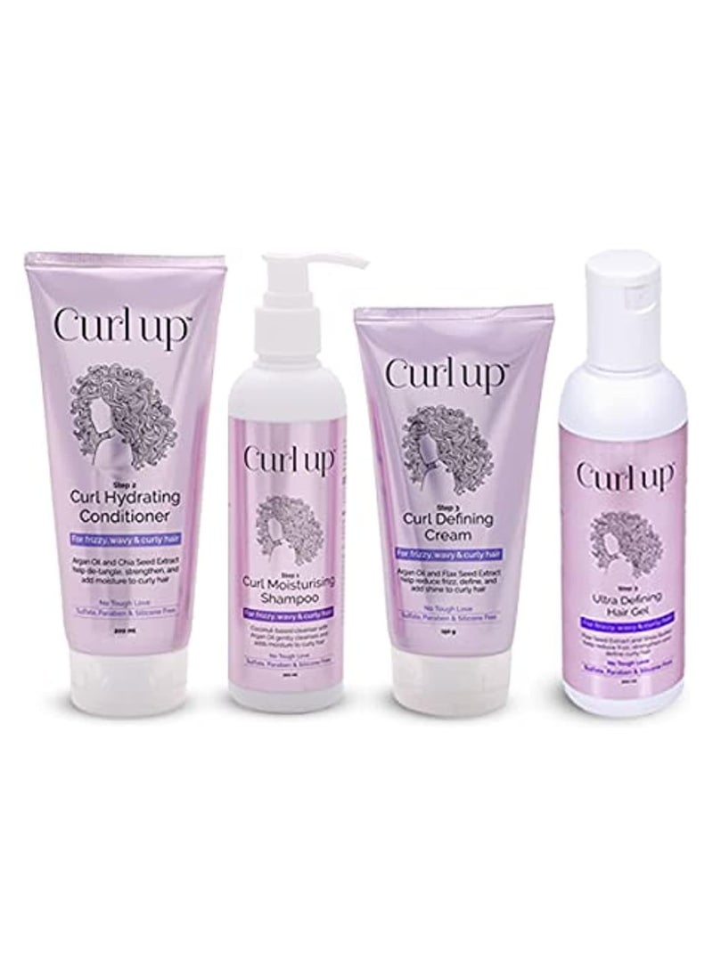 Curl Up Ultra Defining Bundle with Curly Hair Shampoo, Conditioner, Leave in Curl Cream & Hair Gel - For Dry Frizzy, Wavy & Curly Hair - Sulphate Paraben And Silicone Free (Combo of 4)  - Image 1