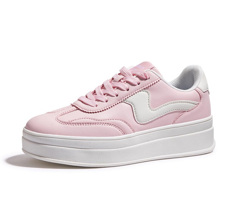 LUCKY STEP Women's Platform Fashion Sneakers Thick Sole Suede Faux Leather Classic Rubber Gum Sole Low Top Casual Walking Shoes(Pink/White,8 B(M) US) - Image 1